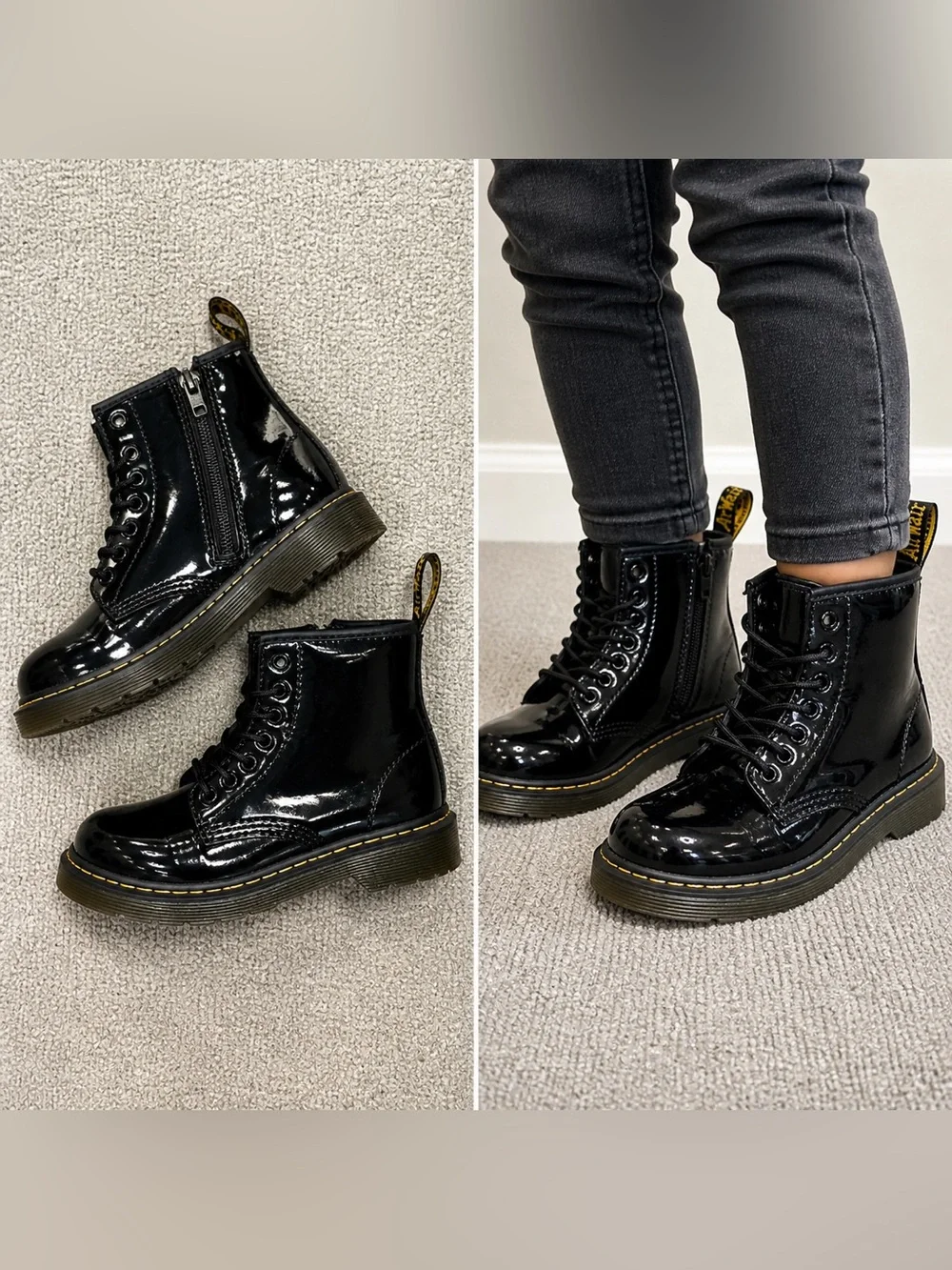Dr. Martens 1460J Kids Boots Size 13 Black Patent Leather Combat Zip‎ Goth Punk